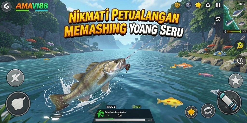 Tangkapan besar dalam gameplay AMAVI88 saat memancing di laut.