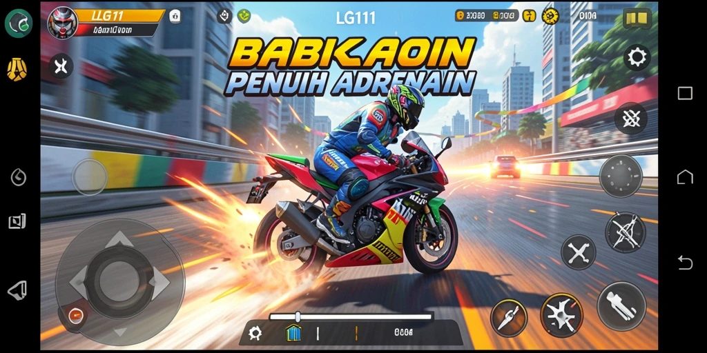 Screenshot utama LG111 menunjukkan aksi balapan motor yang mendebarkan.