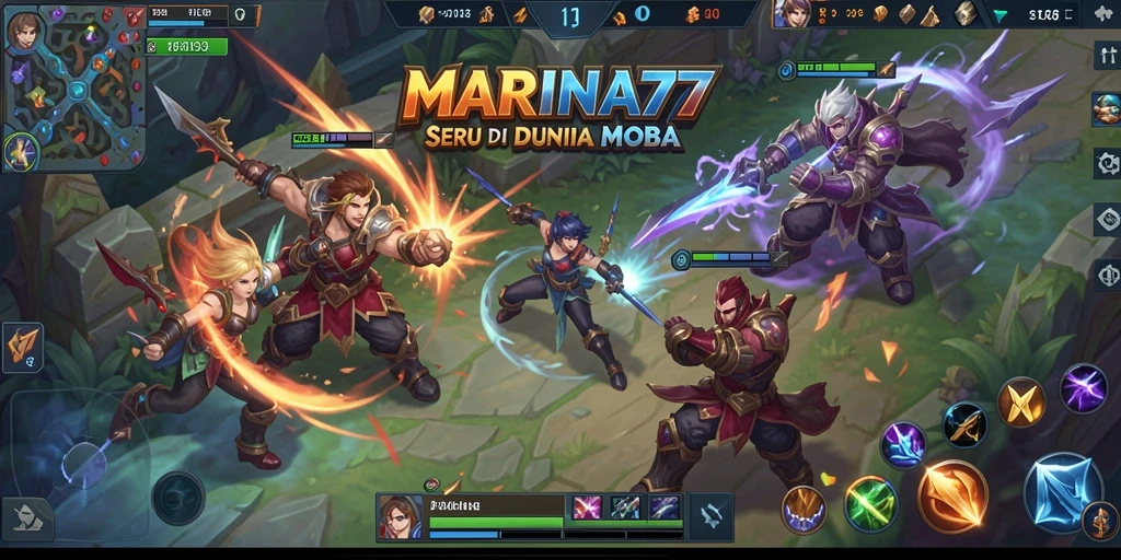 Tangkapan layar utama MARINA77 menampilkan aksi pertarungan di arena MOBA.