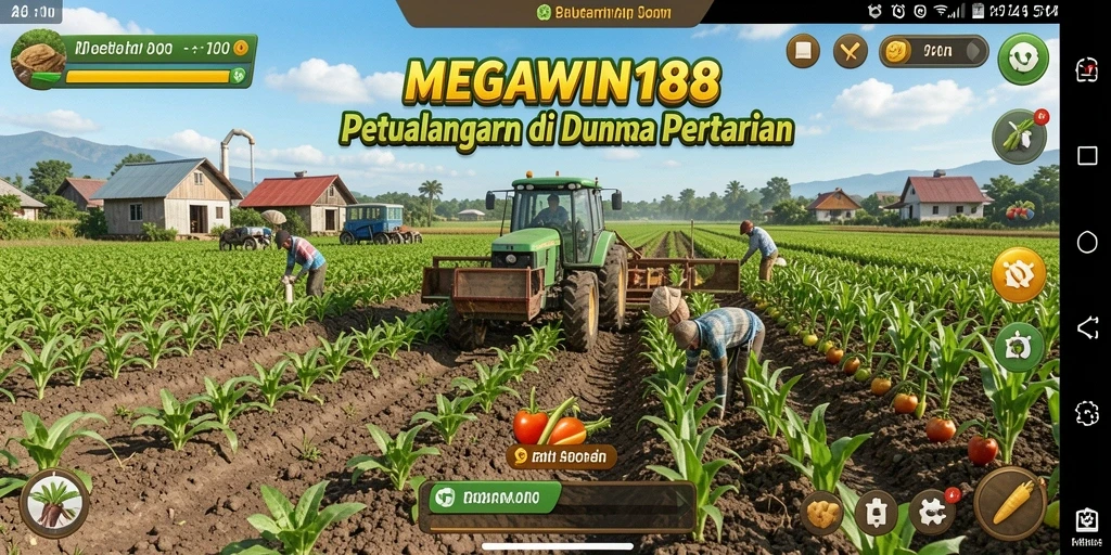 Tampilan gameplay seru dalam MEGAWIN188 dengan aktivitas pertanian.