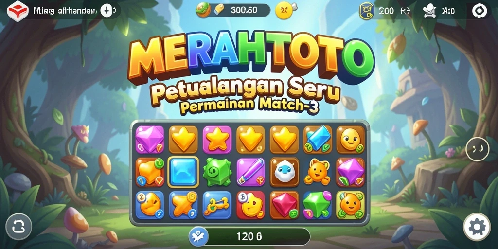 Tampilan gameplay MERAHTOTO yang cerah dan penuh warna saat mencocokkan bentuk.