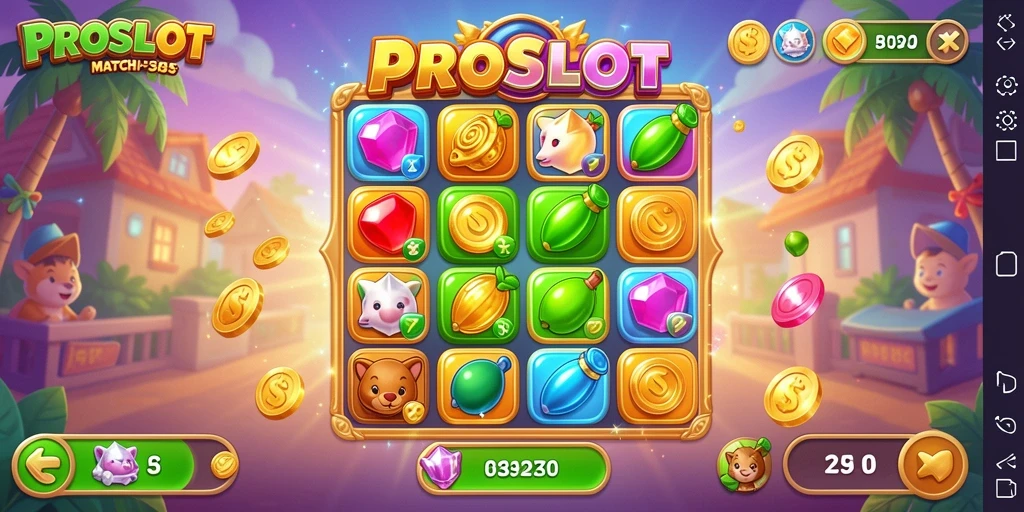 Screenshot gameplay PROSLOT yang menampilkan keseruan mencocokkan item.