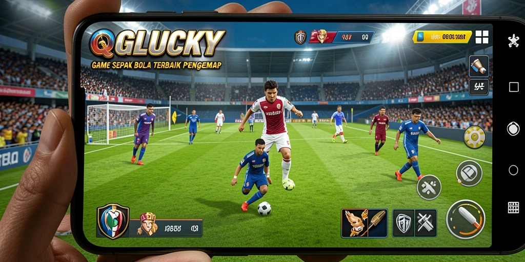 Screenshot QGLUCKY menampilkan aksi mengesankan dalam permainan sepak bola.